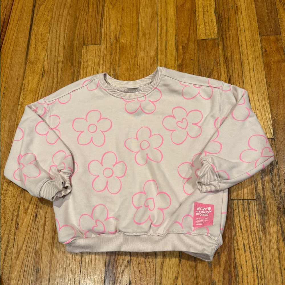Zara Cream Sweatshirt with Pink Floral Design